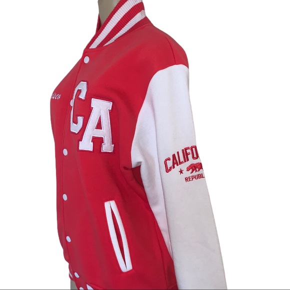 San Francisco Letterman Varsity Jacket California Coral Fuchsia Pink Coat - Picture 11 of 15